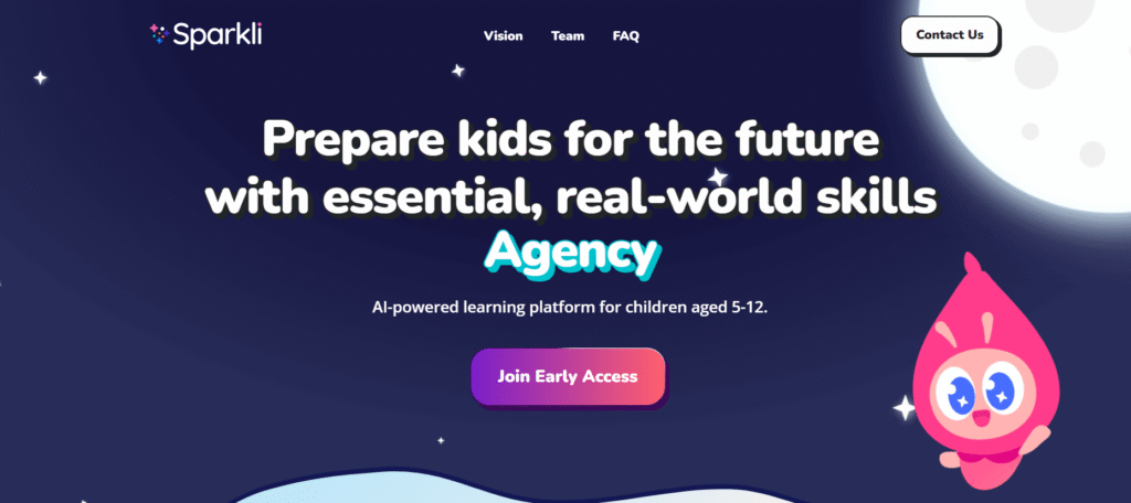 AI-powered learning app for kids Sparkli website landing page