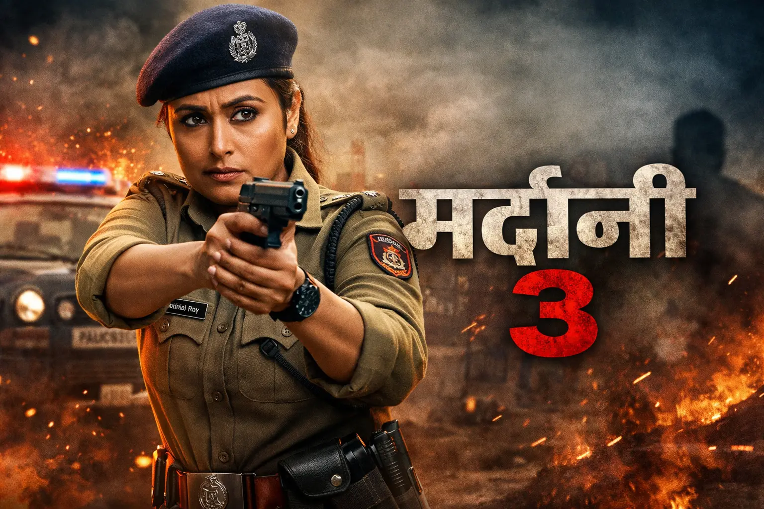 मर्दानी 3 में रानी मुखर्जी पुलिस ऑफिसर शिवानी शिवाजी रॉय के रोल में